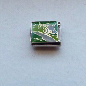House on a country lane enamel 9mm stainless steel italian charm link new